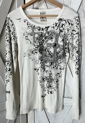 New Vocal Apparel Womens Crystal White Crosses Long Sleeve Shirt XL Extra Large • $30