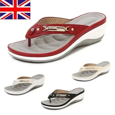 £10.23 • Buy Summer Women Shoes Arch Support Casual Sandals Soft Flip Flops Low Wedge Shoes