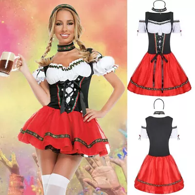 Women's Oktoberfest Beer Maid Costume German Bavarian Dirndl Dress Carnival UK • £18.98