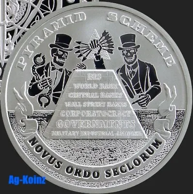  1oz 2019 Pyramid Scheme BU – Death Of The Dollar 999 AG Silver Shield Bankster • $65.18