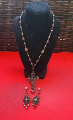 $24.99 • Buy Vintage Ben Amun Jewelry Set Rhinestones Necklace And Earrings In Good Condition
