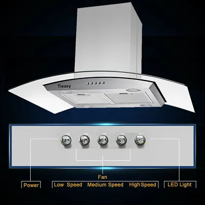 36 In Island Mount Stainless Steel & Tempered Glass Range Hood Mechanical Panel • $289.99