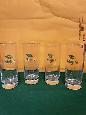 Set Of 4 Mojito Glasses By Libby 6  Tall Clear With Green  Mojito  & Mint Leaf • $14.99