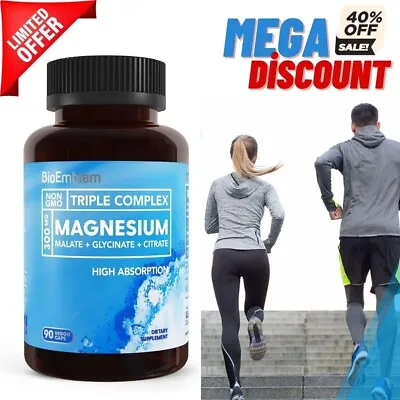 90 Cap BioEmblem Triple Magnesium Complex 300mg Boost Energy&Muscles/Calm Nerves • $19.90