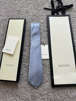 Gucci Men's Silver Blue Gg Pattern 100% Silk Tie Widest 3.25  Nwt • $129.99