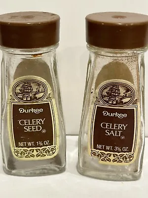 2 Vintage Durkee Spice Jar Bottles Celery Seed And Celery Salt Empty Ship • $5.19