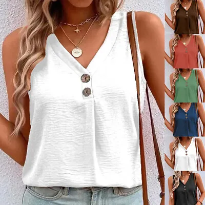 $13.67 • Buy Womens V-Neck Sleeveless Tank Vest Tops Ladies Summer Casual T-Shirt Blouse Tee