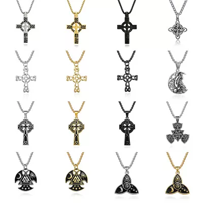 Celtic Cross Necklace Mens Women Viking Irish Knot Prayer Pendant Jewelry Gifts • $1.66