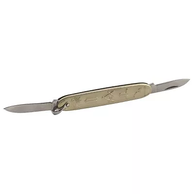 Masonic Emblem Brass Novelty Pocket Knife Two Folding Pen Blades Masons • $11.75