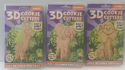 3D Cookie Cutters Elephant Giraffe Monkey Zoo Set Of 3 Just For Laughs NEW • $14.99