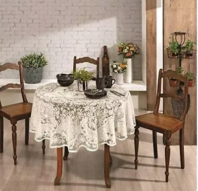 60 Inch Round Lace Tablecloth With Floral Design In White Or Ecru Color. Ecru • $29.68