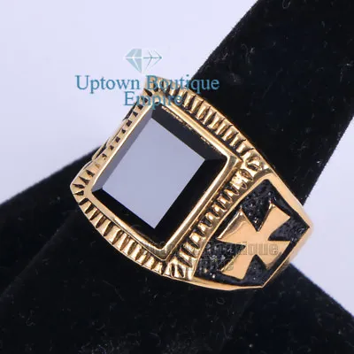 Men' Stainless Steel Cross Onyx Gold Ring Size 8-13 #10 • $12.99