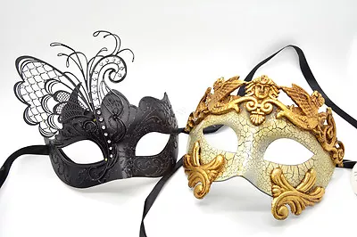 Couple Men Women Black Laser Cut Filigree Glitter Roman Venetian Masquerade Mask • $24.99