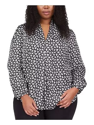 MICHAEL KORS Womens Black Unlined Round Hem Long Sleeve V Neck Blouse Plus 0X • $11.99