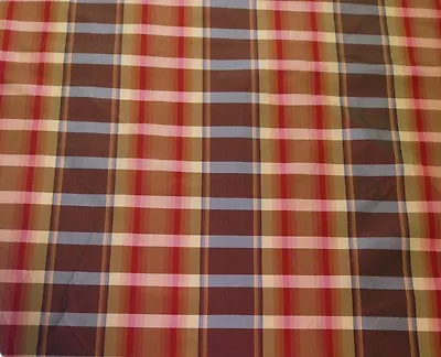 Madras Plaid Pure Silk Taffeta Cinnabar Red 100% Silk Fabric 1 Yard 55 W • $14.99