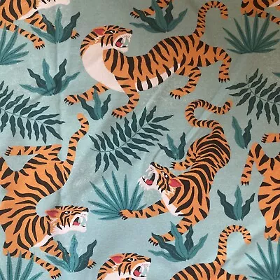 Cotton Elastane Jersey 56 Cm Long Tigers On Light Teal Dressmaking  • £8