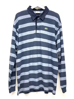 Mens LACOSTE Blue Striped Long Sleeve Polo Shirt Size UK XL - CG L24 • £7.99