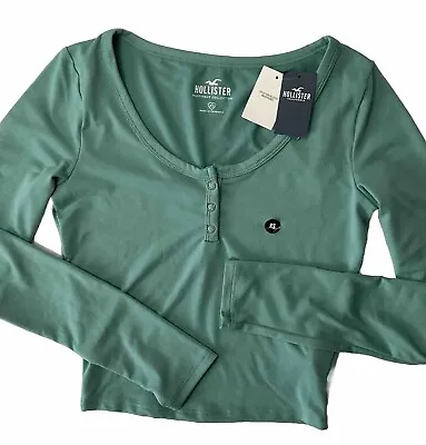 Hollister Henley Tee Must Have Collection Cropped Long Sleeve Soft Women Sz XS • £19.29