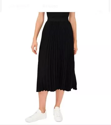 Black Vince Camuto Ladies Detailed Pull On Pleated Midi Skirt-Small • $14.99