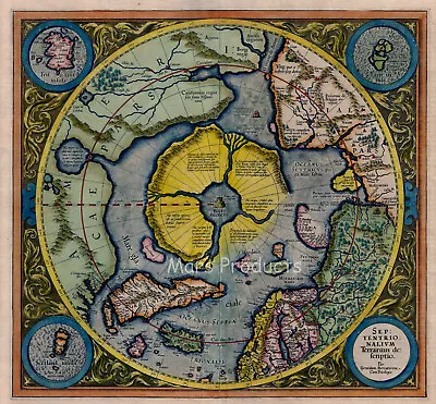 Flat Earth Map North Pole Septentrionalium Terrarum 1595 Art Poster Globe 16x17 • $11.95