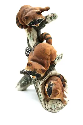 Vintage Homco Three Racoons On Tree Branch Porcelain Wild Life Figurine • $18.99