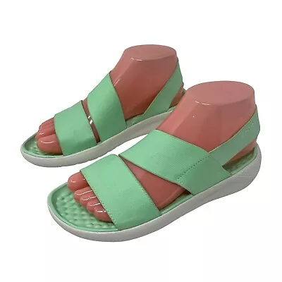 Crocs Womens Size 6 LiteRide Stretch Sandals Comfortable Green Strappy Great • £31.79