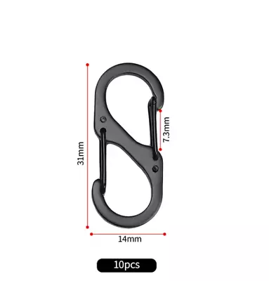 10pcs Stainless Steel S Type Carabiner With Lock Mini Keychain Hook • $9.99