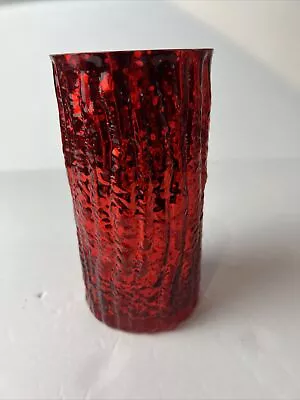 Rippled Ribbon Glass Candle Holder Vase Red Holiday Decor Mercury Look 6” • $15.30