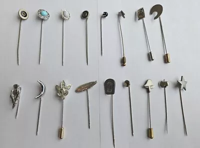 Vintage Lot Of 17 Stick Pins Gold Silver Tone With Beads Stones And Rhinestones • $11.11