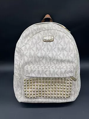 Michael Kors Jet Set Studded Backpack Studded Ivory Leather Canvas Bag *RIPPED* • $29.99