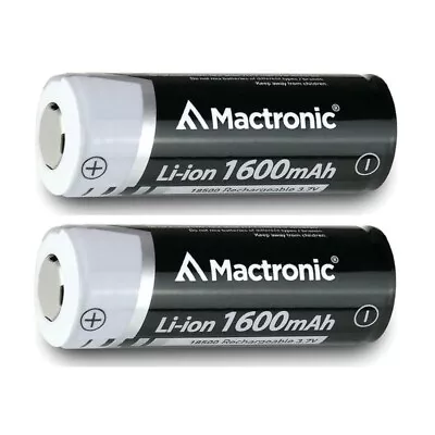 2 X Mactronic 18500 Li-ion 1600mAh 3.7V Rechargeable Batteries Lithium PROTECTED • £13.95