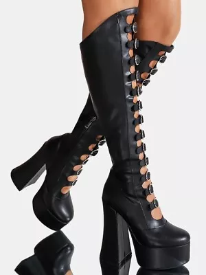 Platform Buckle Boots Knee High Strappy Kiki Goth Punk Marc Block Extreme Lolita • $83.05