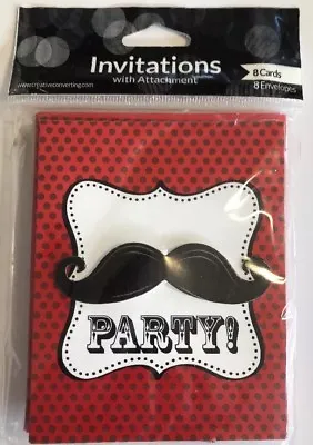 Mustache Madness Invitations Invites Red Black Party Birthday Event • $4.99