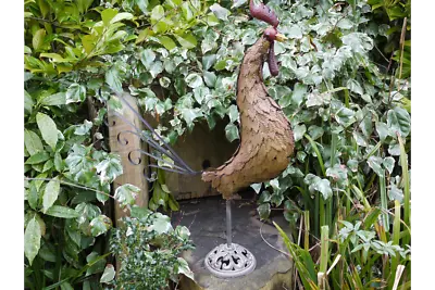 Garden Ornament Cockerel Chicken Rustic Metal Cast Iron Base Bird Home Decor • £27.95