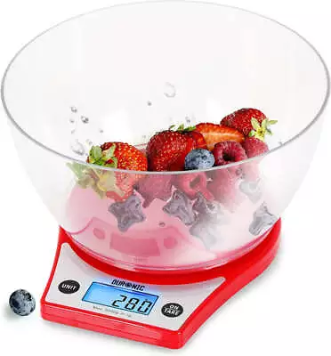 Duronic KS6000 RD/CR Digital Kitchen Scales With Bowl Backlit Display 5kg - Red • £15.99