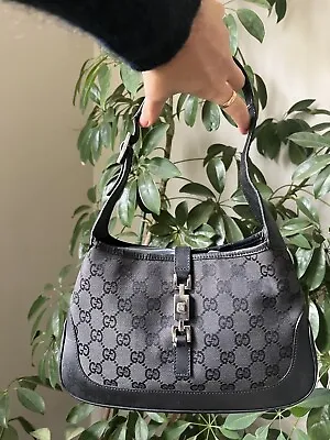 $250 • Buy GUCCI Jackie GG Black Canvas X Leather Handbag