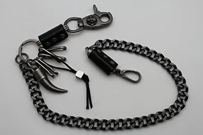 Men Black Metal Wallet Chain Jeans Biker Clasp Long Horn Key Holder Heavy Duty • $25.99