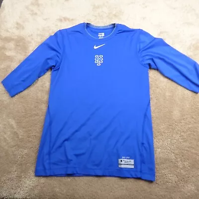 New York Mets Shirt Mens Small Blue MLB 3/4 Sleeve Dri-Fit Pro Nike • $10
