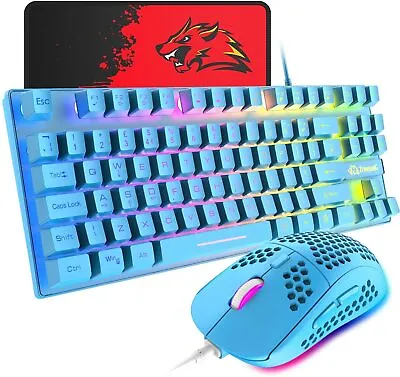 $39.99 • Buy Wired Gaming Keyboard And 6400DPI Mouse 88 Keys RGB Backlit USB Mechanical Feel