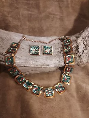 Copper Renoir Matisse Vintage Costume Jewelry. Necklace And Clip On Earrings  • $75