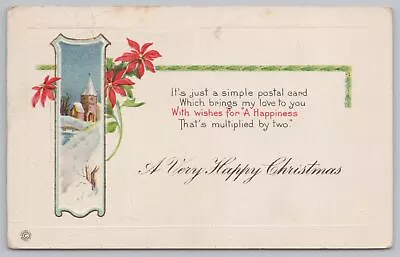 Holiday~Christmas~Garland Border~Poinsettia~Church~Stecher Vintage Postcard • $2.70