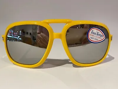 NOS 1980s French Tous Temps YELLOW Mens Ski Sunglasses W/ Glass Mirror Lenses   • $149