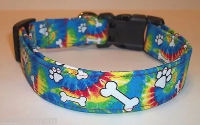 Tie Dye Paws Bones Terri's Dog Collar Custom Made Adjustable Fabric  • $8.99