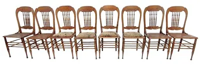 American Victorian Set Of 8 Pressed Back Oak Dining CHAIRS Restored • $2995