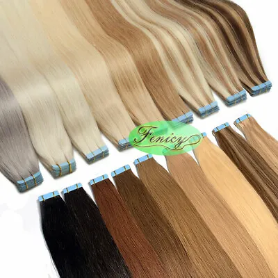 Seamless Tape In Human Hair Extensions Skin Weft Tape-on Real Thick Hair 16-26in • $39