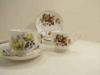 Bluebird Fine Bone China Canada Teacup Tea Cup & Saucer FALL FLOWERS 2 SETS • $14