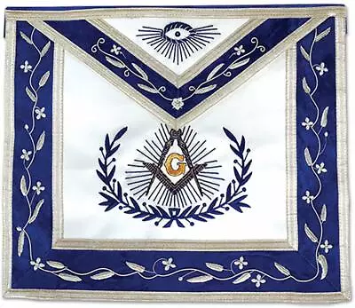 Master Mason With Embroidered Border Masonic 100% Lambskin Apron  [Blue & White] • $79.99