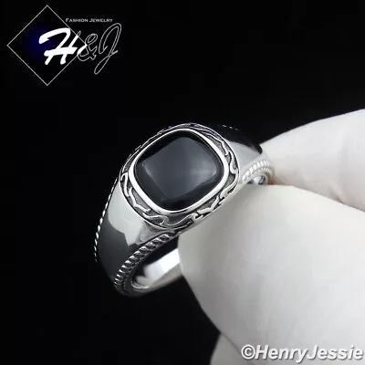 Men Solid 925 Sterling Silver Square Black Onyx Plain Silver Ring*sr206 • $38.99