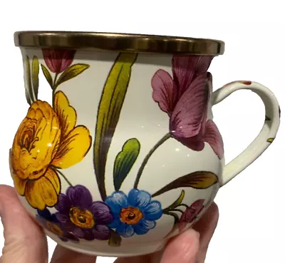 MacKenzie-Childs Metal White Enamel Coffee Cup Mug - Flower Market Vintage • $34.99