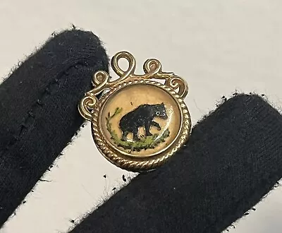 2 Side Elegant Onyx Bear Gold Filled Fob 1.3” Ornate Charm Gf Vtg 8g Victorian • $74